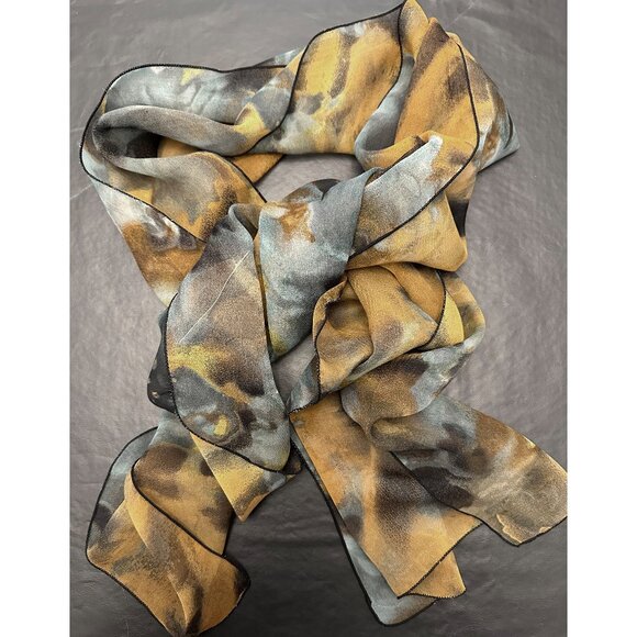 Beautiful New Dana Herbert 100% Silk Scarf Handmade in Oregon 12”x58” Brown Gold - Picture 1 of 3